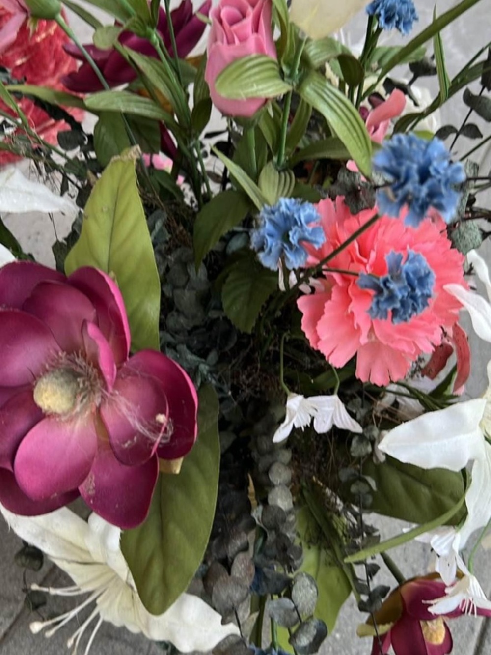20"x20"Artificial Pink/White/Blue Faux Floral Centerpiece Arrangement Brass Pot - Picture 3 of 5